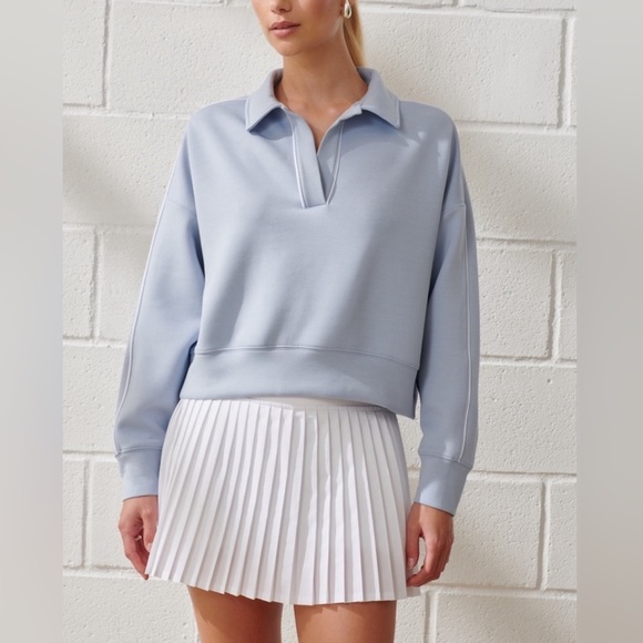 Abercrombie & Fitch Tops - Abercrombie & Fitch Soft A & F Collared Polo Sweatshirt in Light Blue